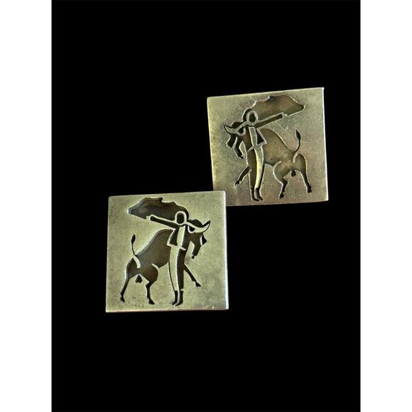 Sterling Silver Taxco Vtg MCM Matador Shadowbox Cuff Links 24.59g For Repair - Picture 1 of 7
